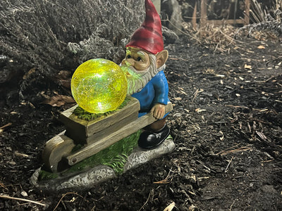 Vp Home Wheelbarrow Gnome With Magic Orb Solar Powered Led Outdoor Decor Garden Light