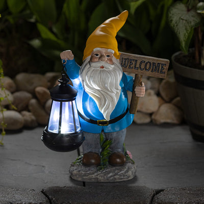 VP Home Welcome Gnome with Lantern Solar Powered LED Outdoor Decor Garden Light (Yellow