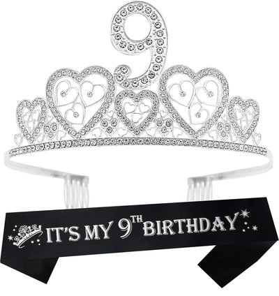 9th Birthday Sash,9th Birthday Tiara,9th Birthday Decorations for Girls,9th Birthday, 9th