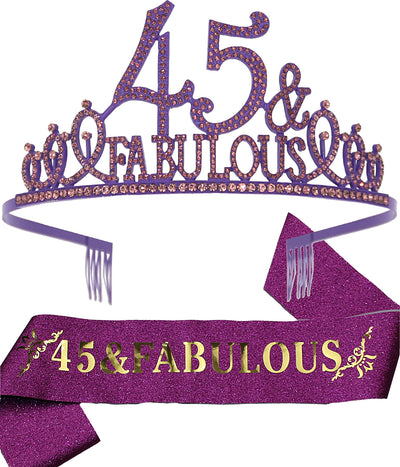 45th Birthday Gifts for Women,45th Birthday Tiara and Sash Purple,45th Birthday