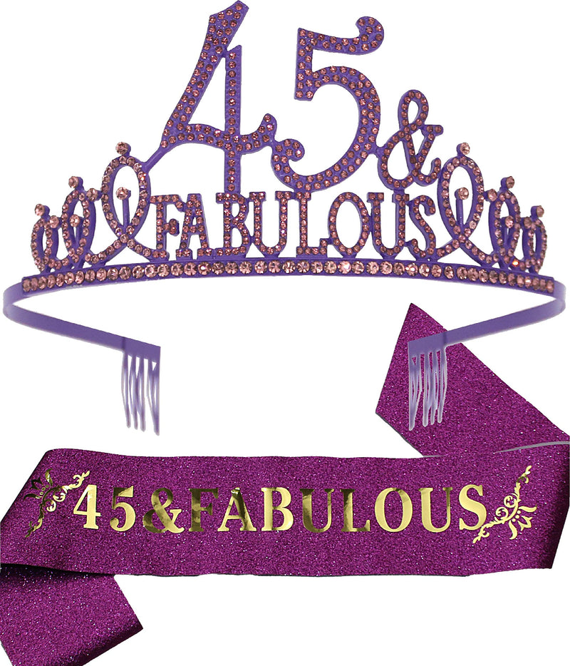 45th Birthday Gifts for Women,45th Birthday Tiara and Sash Purple,45th Birthday