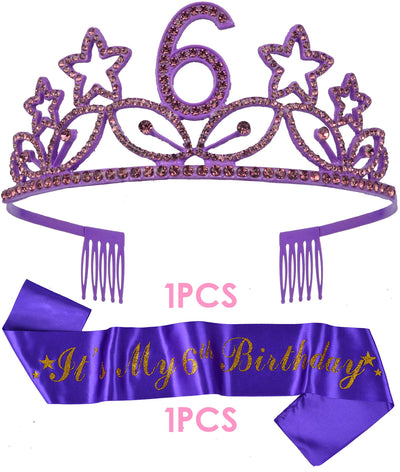 6th Birthday Gifts for Girl, 6th Birthday Tiara and Sash purple, HAPPY 6th Birthday Party