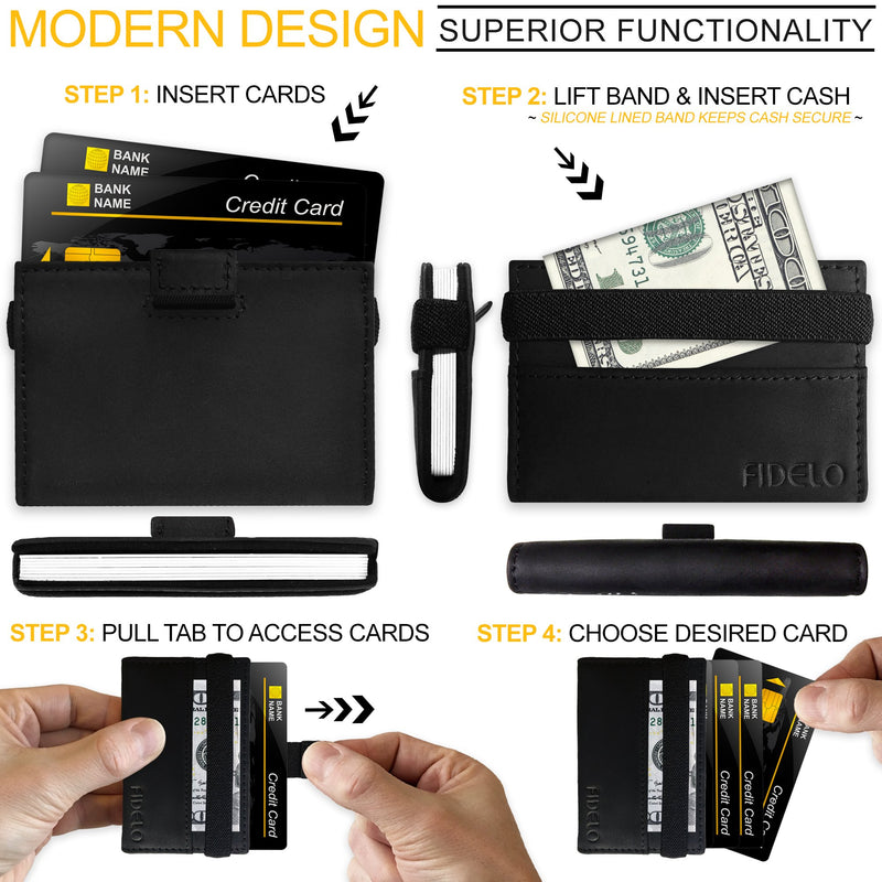 Minimalist Wallet Credit Card Holder  Fidelo Mens Slim Wallet - RFID Blocking + Full