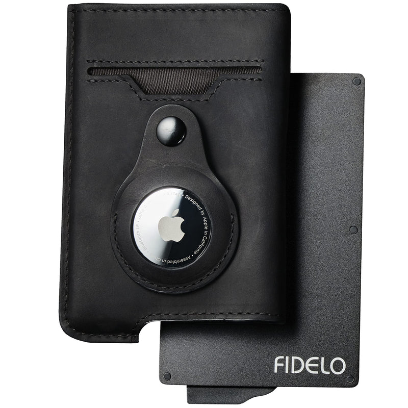 Hybrid Minimalist Mens Wallet With Airtag Button Holder - Metal Flat Slim Air