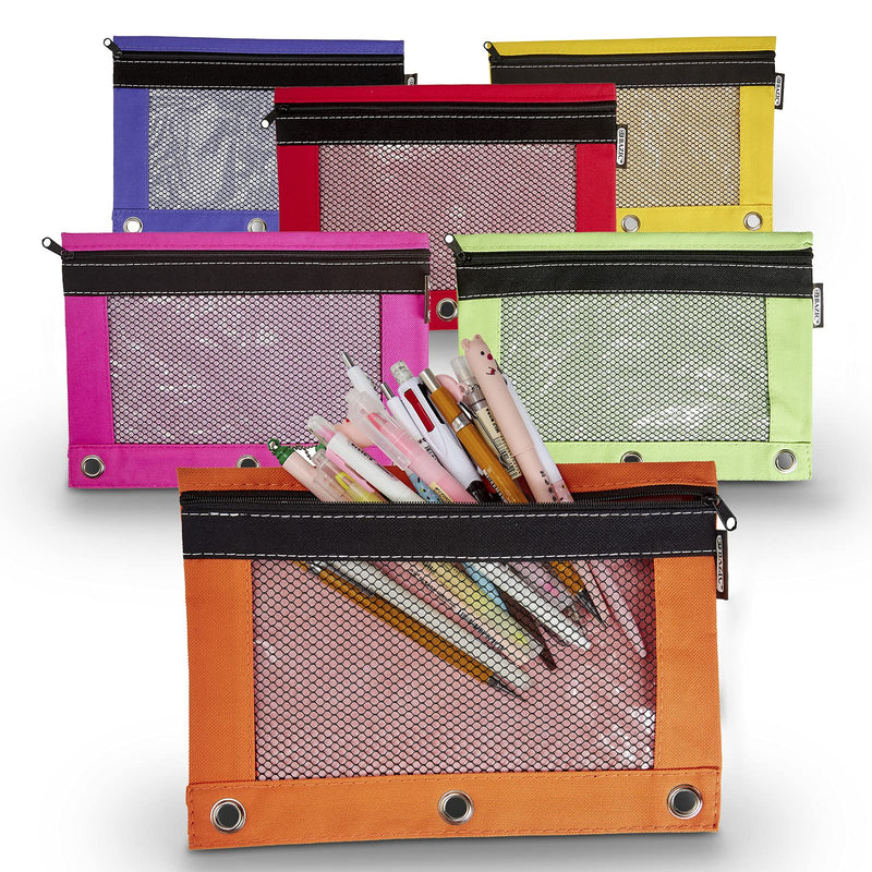 Kicko Pencil Case - 3 Ring Pouch with Mesh Window - Assorted Bright Colors Binder Pouch