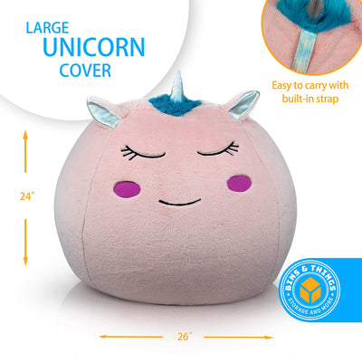 Unicorn Bean Bag Chair Cover for Kids (26 x 24 Inch) Ultra-Soft and Fluffy Fur-Like Cover