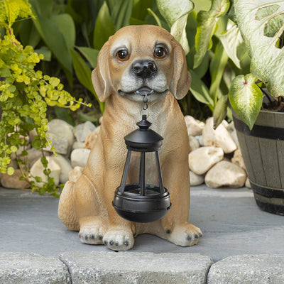 VP Home Golden Puppy with Lantern Solar Powered LED Outdoor Decor Garden