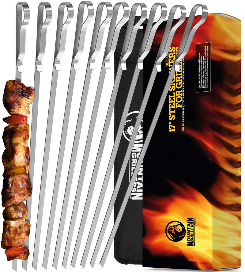 Bbq Grilling Kabob Skewers  17 Stainless Steel  Long Reusable Flat Metal