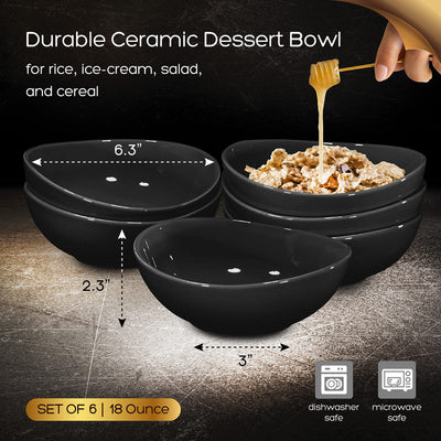 Bruntmor Ceramic Dessert Bowls Set  18 Oz Durable Non-toxic Ceramic Bowls Set of 6,