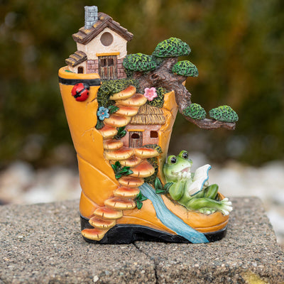 VP Home Enchanted Rainboot Fairy House Reading Frog Solar Powered LED Outdoor Decor Garden