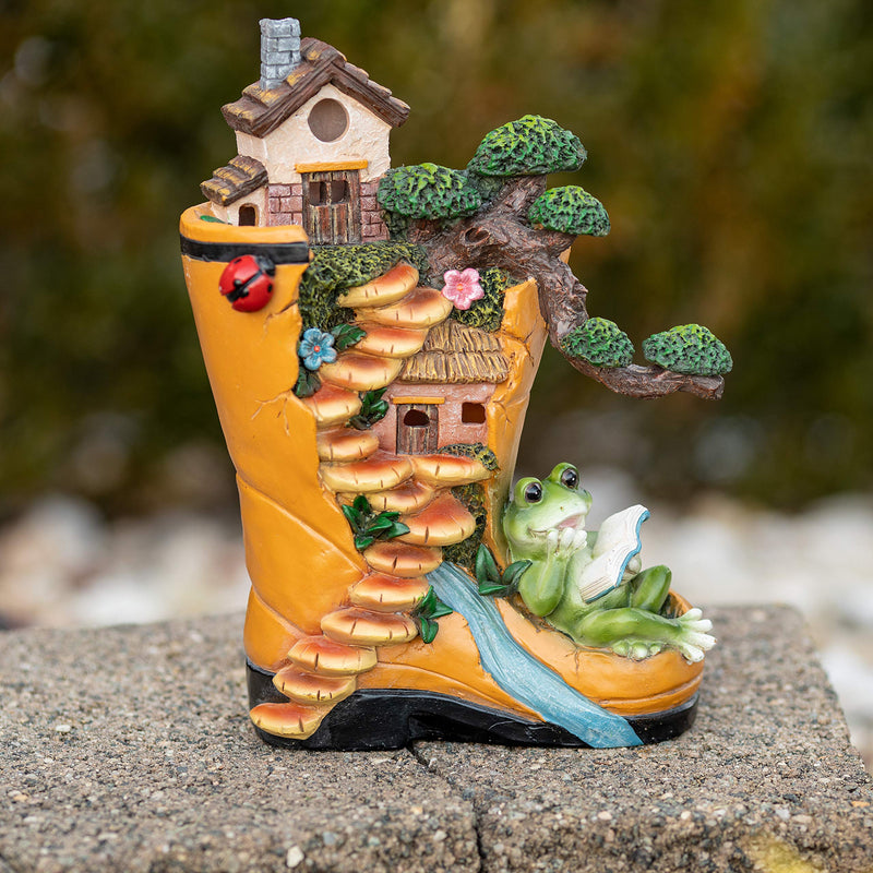 VP Home Enchanted Rainboot Fairy House Reading Frog Solar Powered LED Outdoor Decor Garden