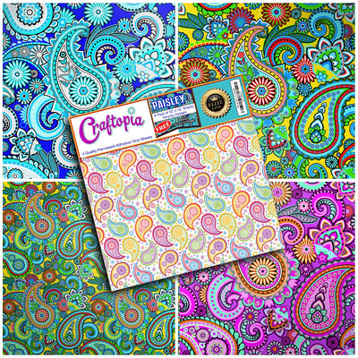 Craftopia's Paisley Pattern Self Adhesive Craft Vinyl Sheets | 4 Assorted Vinyl Pack