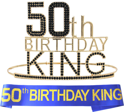 50th Birthday Gifts for Men,50th Birthday King Crown,50th Birthday King Sash,50th Birthday