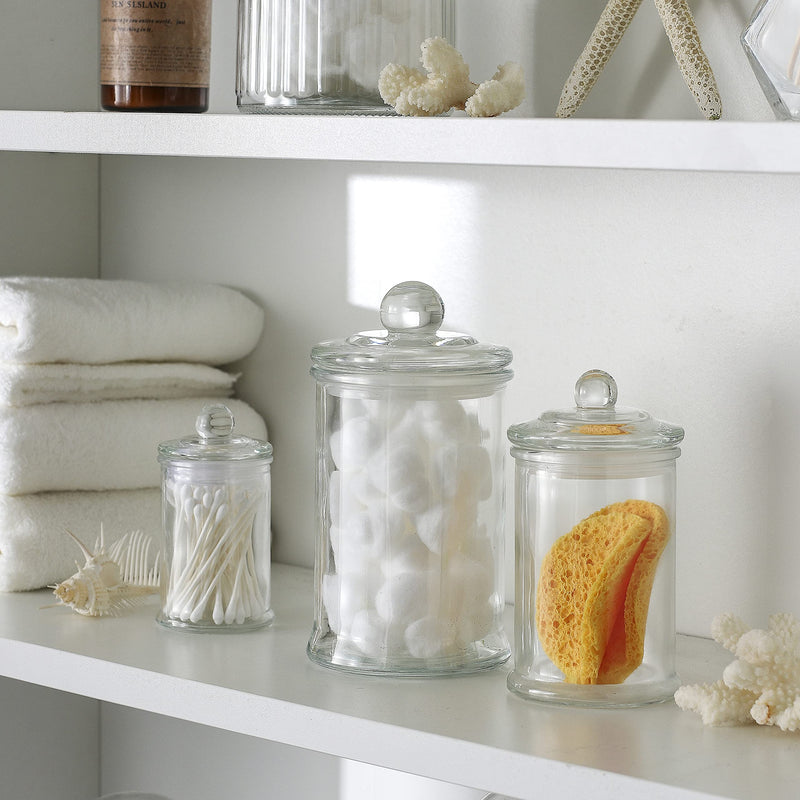 Mini Glass Apothecary Jars | Bathroom Storage Organizer | Cotton Jar, Storage Canisters