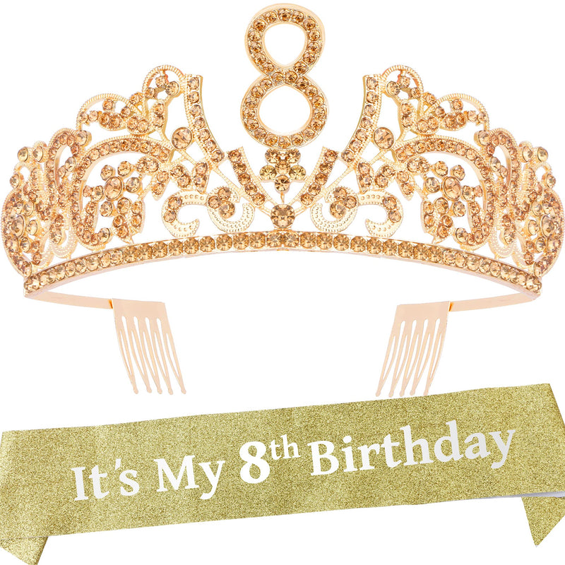 8th Birthday Gifts for Girl, 8th Birthday Tiara and Sash, 8th Birthday Decorations