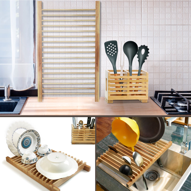 Prosumers Choice Bamboo Over the Sink Kitchen Dish Drainer Drying Rack with Removable