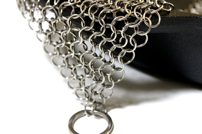 18/10 Stainless Steel Chainmail Scrubber, 8" x 8", for Cast Iron Pans and Pots