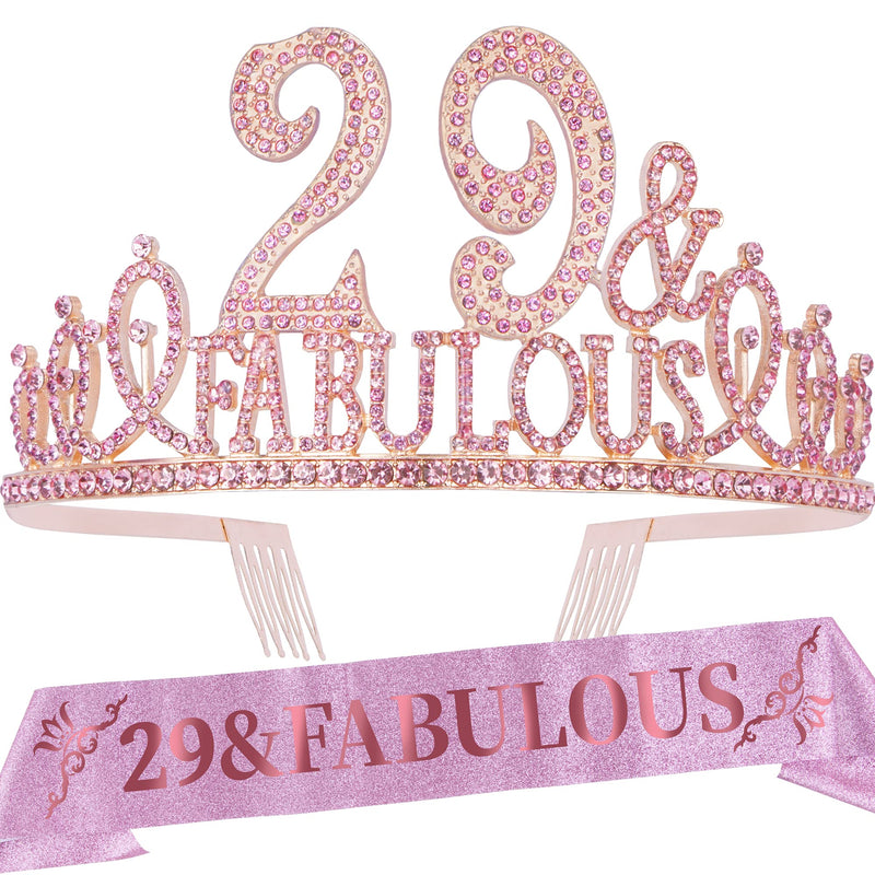 29th Birthday Gifts for Women, 29th Birthday Crown and Sash for Women, 29th Birthday