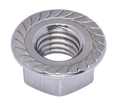 M3-.50 Metric Stainless Serrated Hex Flange Nut, (100 Pack), 304 (18-8) Stainless Steel