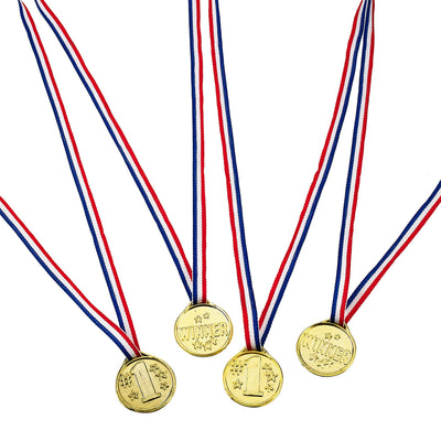 Kicko Gold Winner Medal Necklaces 1.5 Inches - Pack of 12 - Gold Plastic Winner Awards