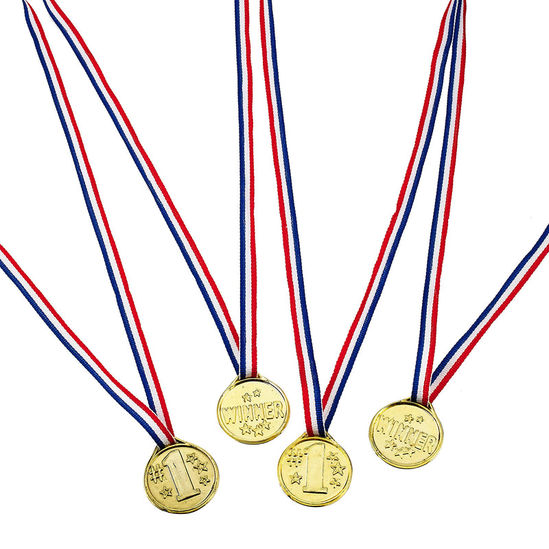 Kicko Gold Winner Medal Necklaces 1.5 Inches - Pack of 12 - Gold Plastic Winner Awards