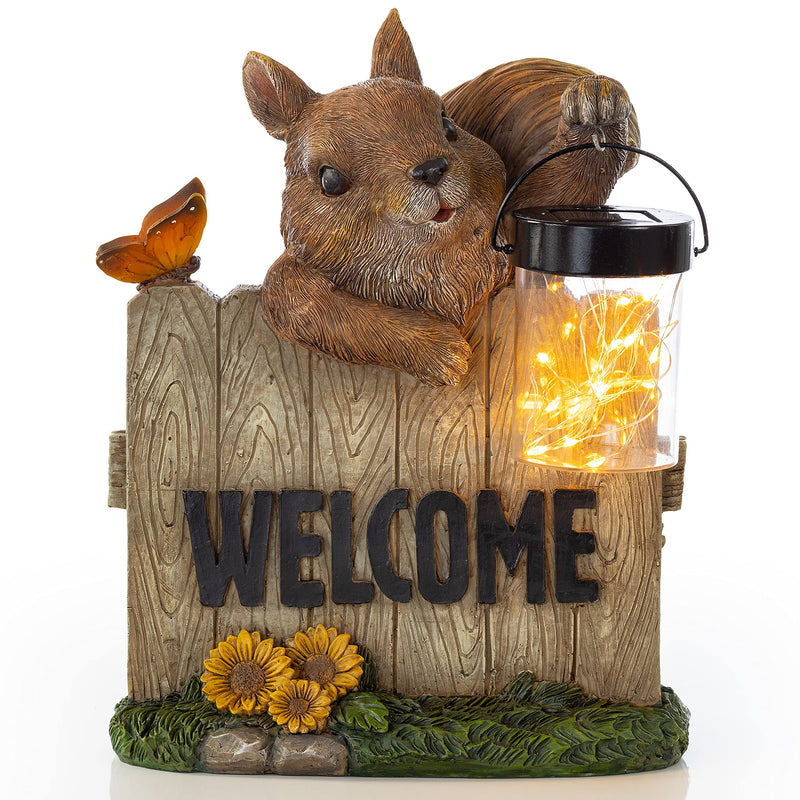 VP Home Welcome Squirrel with Lantern Solar Powered LED Outdoor Decor Garden