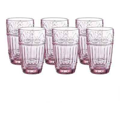 Glass Tumblers | Set Of 6 Drinking Glasses | 11Oz Embossed Design | Drinking Cups For Wa