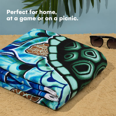 Microfiber Round Large Plush Beach Towel Blanket, 60" D with Fringe (Mandala Turtle