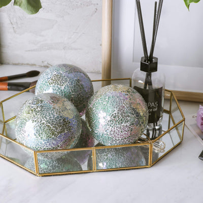 WHOLE HOUSEWARES | Decorative Balls | Set of 3 Glass Mosaic Orbs for Bowls | 4" Diameter