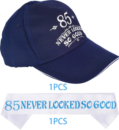 85Th Birthday Gifts For Men, 85Th Birthday Hat And Sash Men, 85 Never Looked So Good