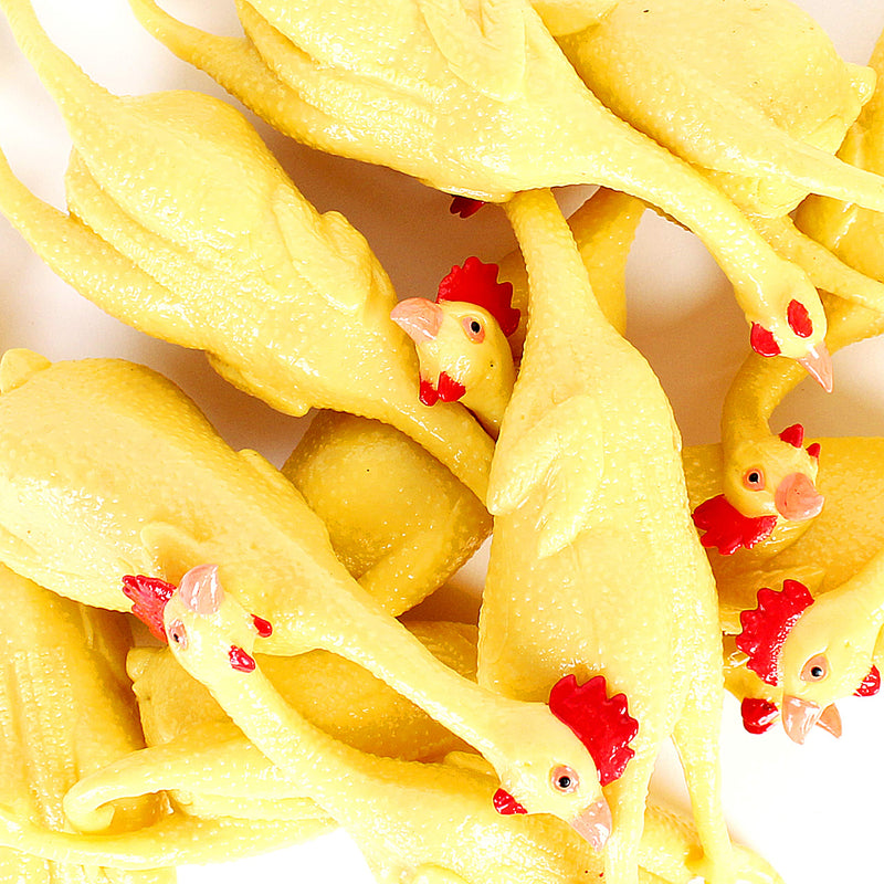 Kicko Mini Rubber Stretch Chickens - 12 Pack - 8 Inch - for Kids, Party Favors, Stocking