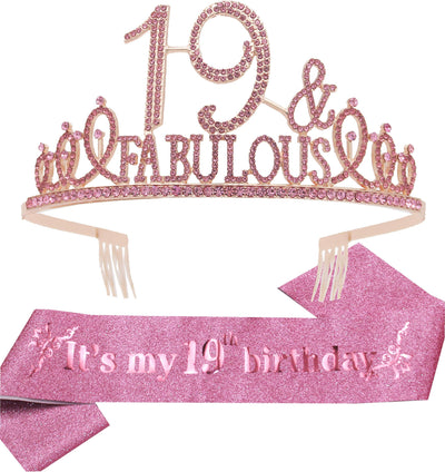 19th Birthday Gifts for Girls, 19th Birthday Tiara and Sash, 19th Birthday Decorations