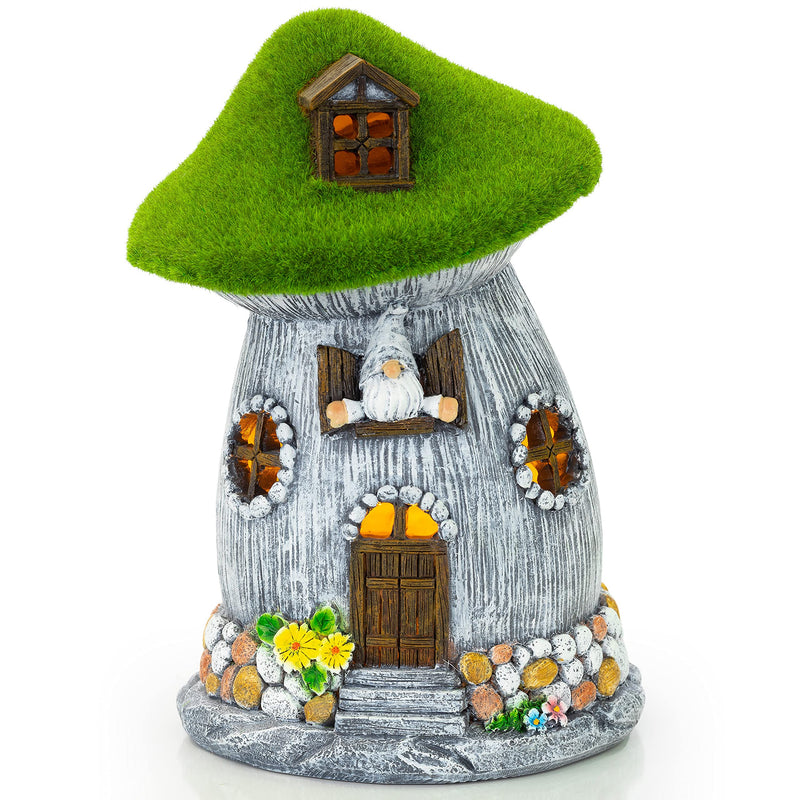 VP Home Flocked Gnome Mushroom House Solar Powered LED Outdoor Decor Garden