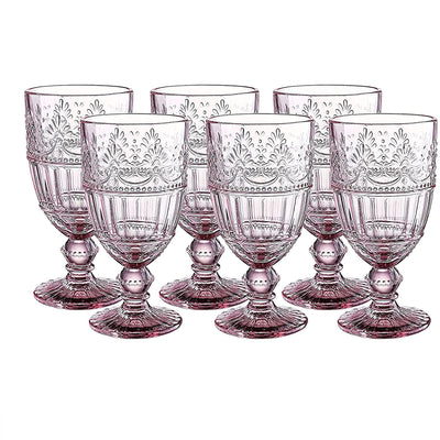 Glass Tumblers | Set Of 6 Drinking Glasses | 11Oz Embossed Design | Drinking Cups For Wa