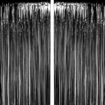 Kicko Black Foil Fringe Curtain - 2 Pack - 3 x 8 Feet - 36 x 96 Inches Metallic Panels