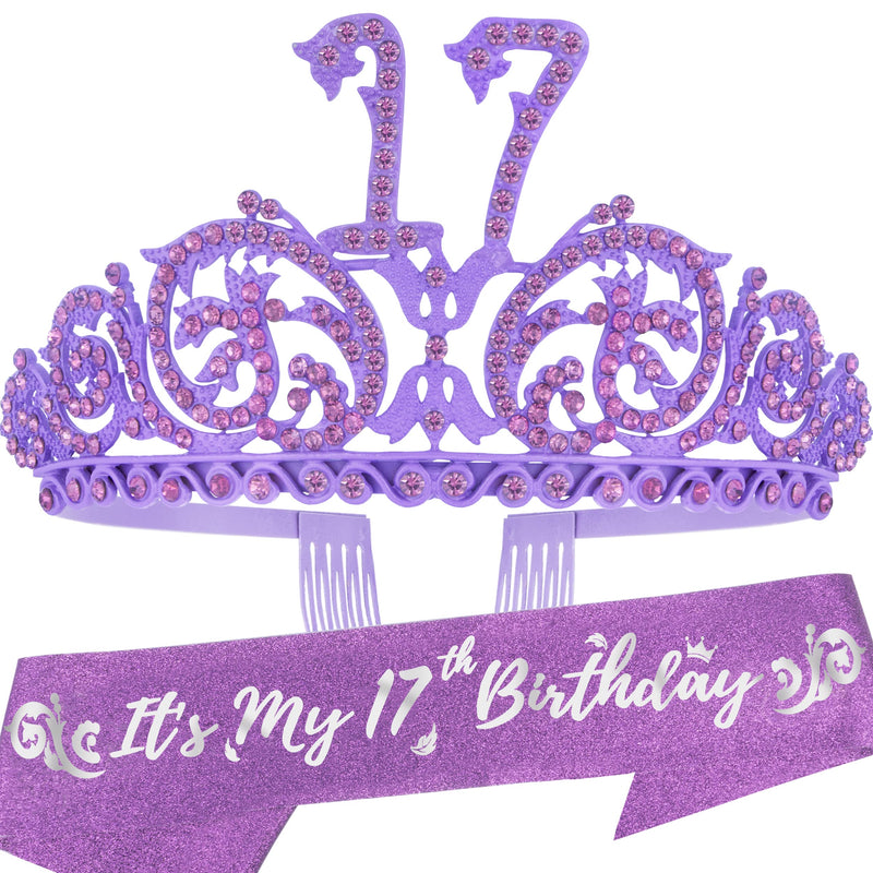 17th Birthday Sash And Tiara For Girls - Fabulous Set: Glitter Sash