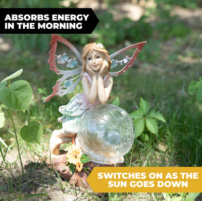 Fairy Solar Powered Outdoor Decor Garden Light With Led Crackled Glass Globe