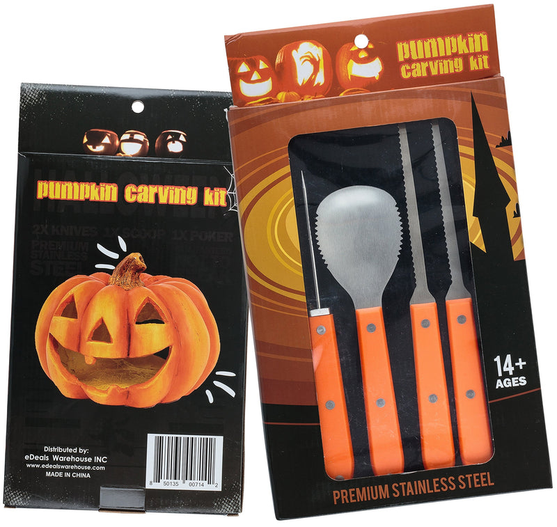 Professional Pumpkin Carving Kit - Extra Large Stainless Steel Tools (4 Pieces) - Pumpkin