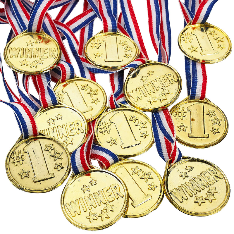 Kicko Gold Winner Medal Necklaces 1.5 Inches - Pack of 12 - Gold Plastic Winner Awards