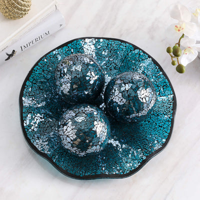 11.5" Glass Mosaic Decorative Tray | Home DCor Centerpiece | Bowl With 3Pcs 3.75" Mosa