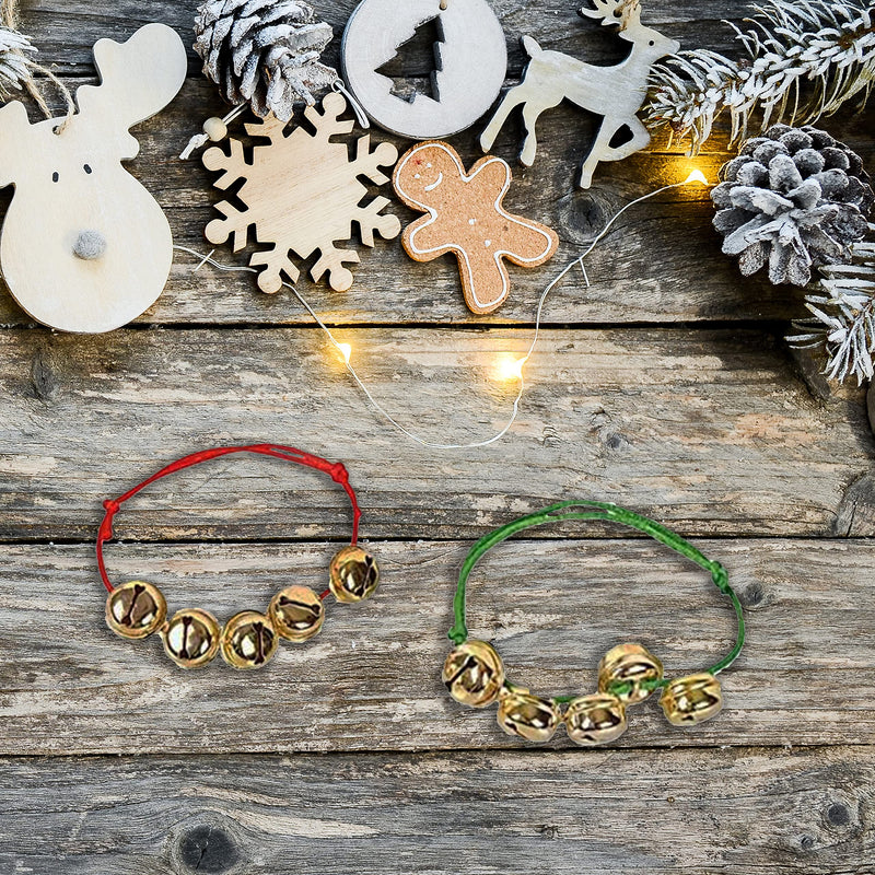 Bulk Jingle Bell Christmas Bracelets Red and Green Adjustable Bracelets for Christmas