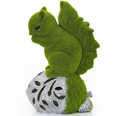 VP Home Flocked Squirrel with Glowing Acorn Solar Powered LED Outdoor Decor Garden