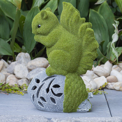 VP Home Flocked Squirrel with Glowing Acorn Solar Powered LED Outdoor Decor Garden