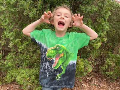 T-Rex Green Tie-Dye Youth Tee Shirt (Kids Large