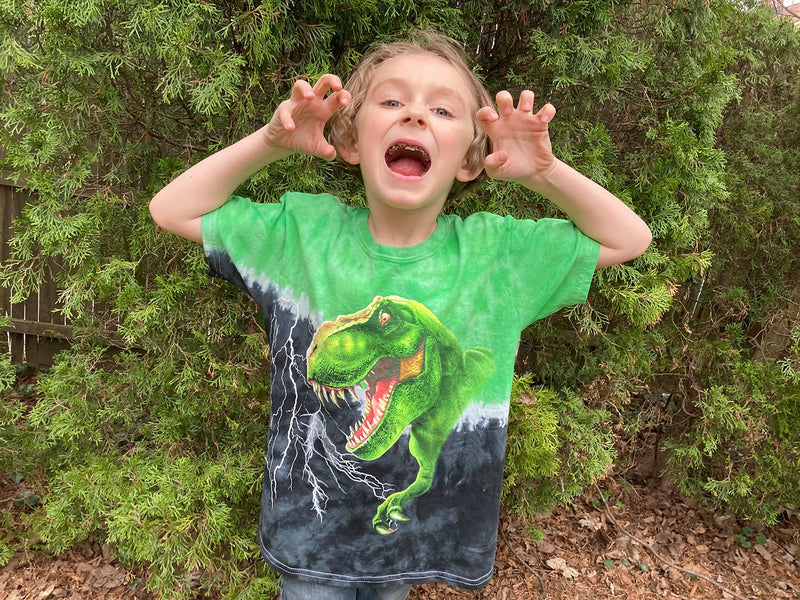 T-Rex Green Tie-Dye Youth Tee Shirt (Kids Large