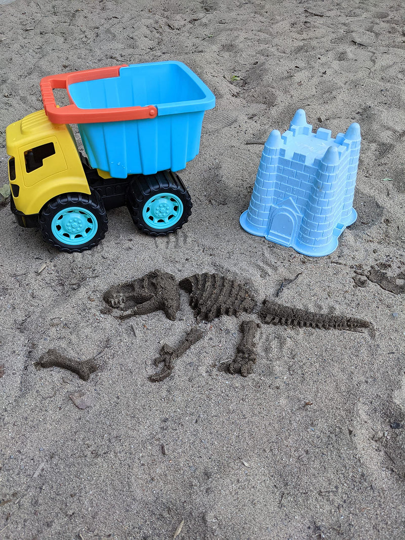 Dazmers Beach Sand Toys Set with Dump Truck, Castle Bucket, Shovel, Dinosaur and Brick