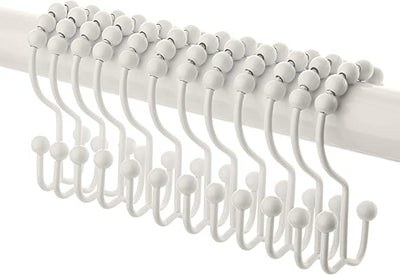 Shower Curtain Rings Hooks - Chrome Finish - Premium 18/8 Stainless Steel - Double Hooks